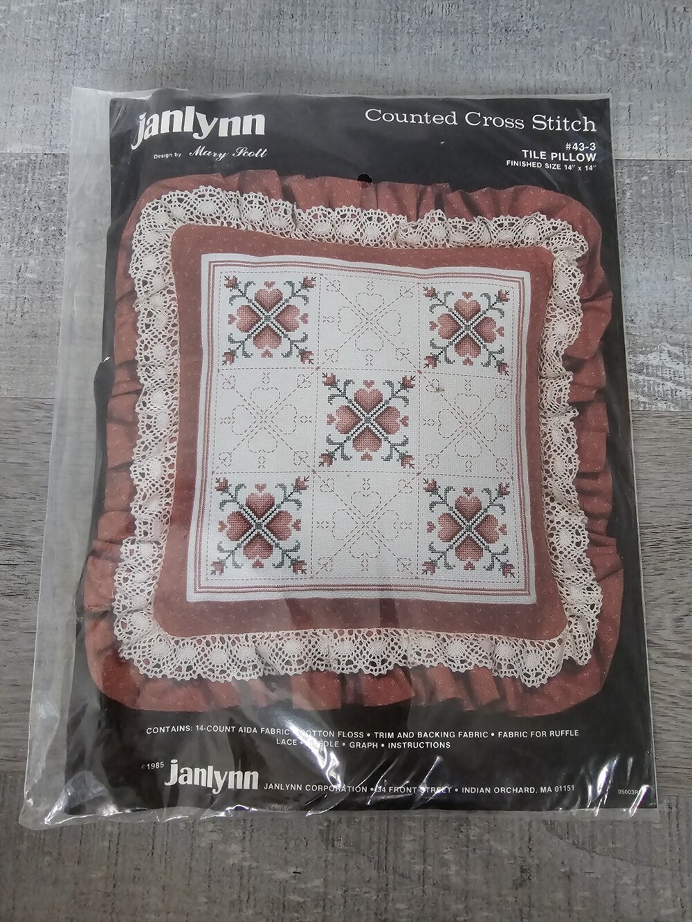 Janlynn Counted Cross Stitch Kit Jingle Heart Tile Pillow Vtg Rare New 242b